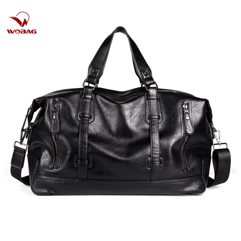 

New Fashion Large Capacity Men Business Travel Bag Soft PU Leather Hand Luggage Bag Black Weekend Entertainment Sports Bag