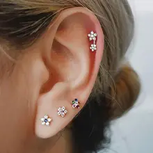 Радужные цветные серьги-гвоздики с цветком для женщин и девушек, минимальный размер 5 мм, мульти пирсинг, серьги-гвоздики, золотой цвет милый, 925 серебряные серьги