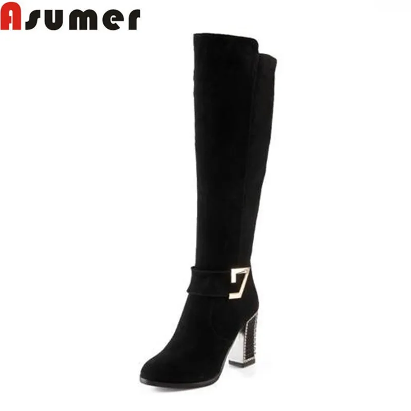 

2015 new fashion high heels women boots genuine leather knee high boots winter long motorcycle boots  woman shoes