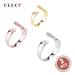 CLUCI 3 шт. Серебро 925 Регулируемый циркон кольцо настройки для женщин 925 серебро Регулируемый Уникальный дизайн кольцо