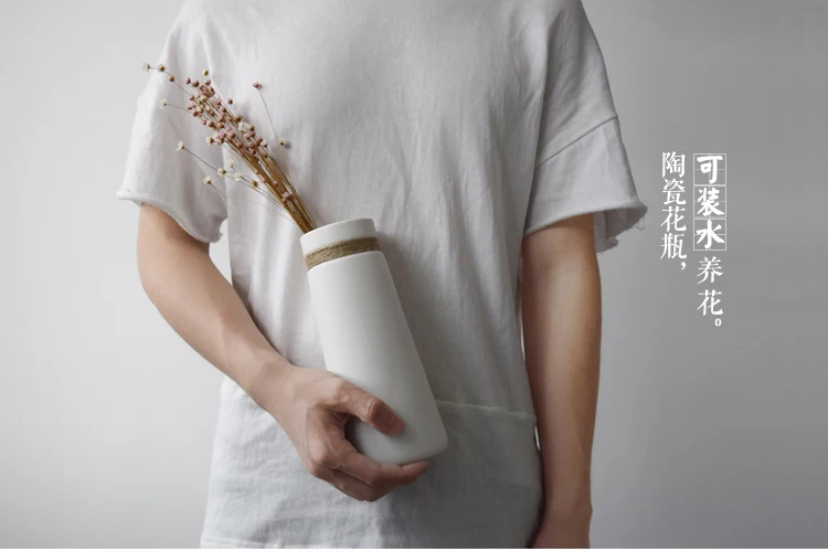 Garneck White Ceramic Vase Contemporary Craft Flower Bottle with Hemp Rope for Home Office Desktop Decoration Garneck White Ceramic Vase Contemporary Craft Flower Bottle with Hemp Rope for Home Office Desktop Decoration