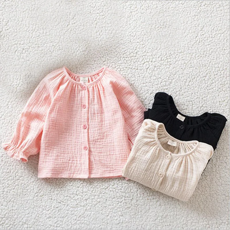 

Baby Girls Blouse Kids Wrinkled Cotton Shirts Infant Princess Spring Autumn Clothes Children Long Sleeves Tops for baby stuff