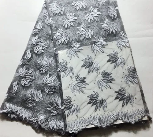 Серебристо-серая французская кружевная ткань с цветами вышитая африканская