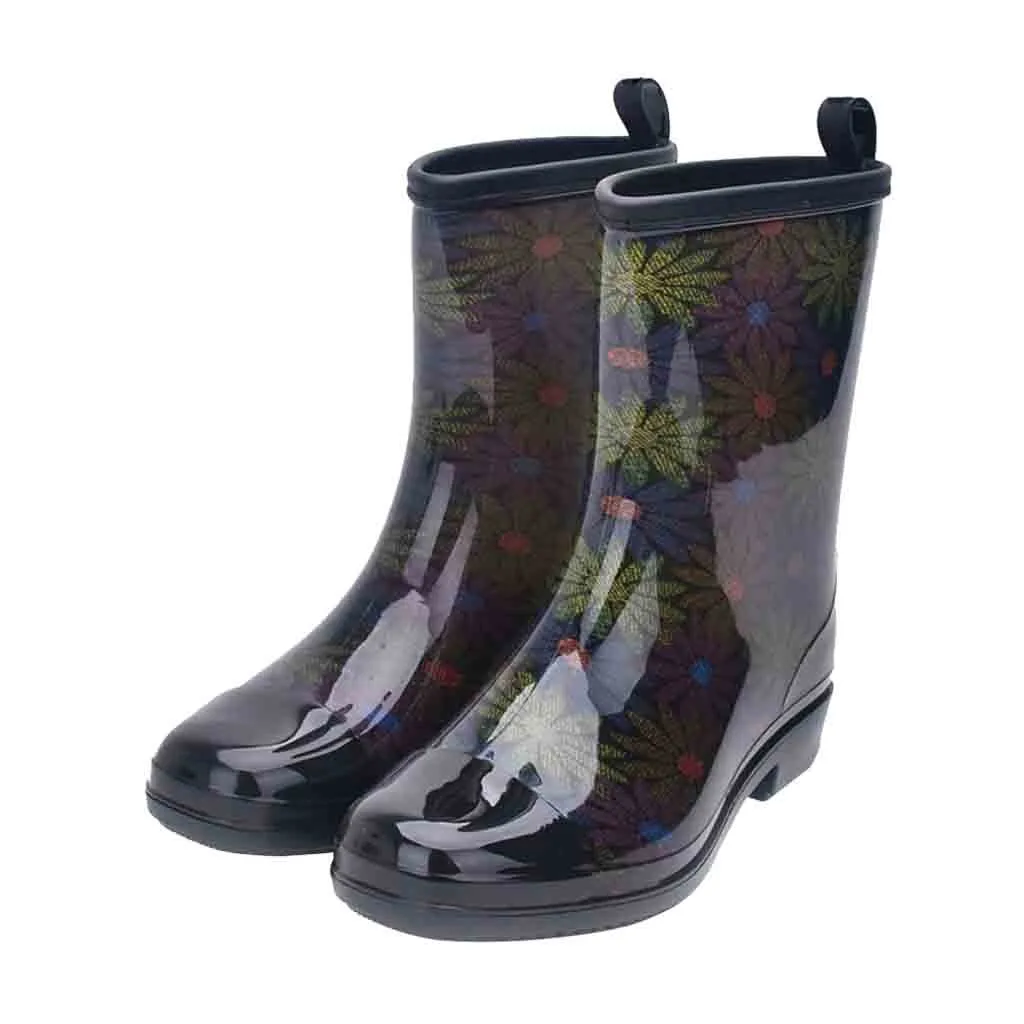 

Waterproof Punk Style Mid Boots Women's Non-Slip Rain Boots Outdoor Rubber Round Toe Water shoes woman Ladies Shoes Botas Mujer