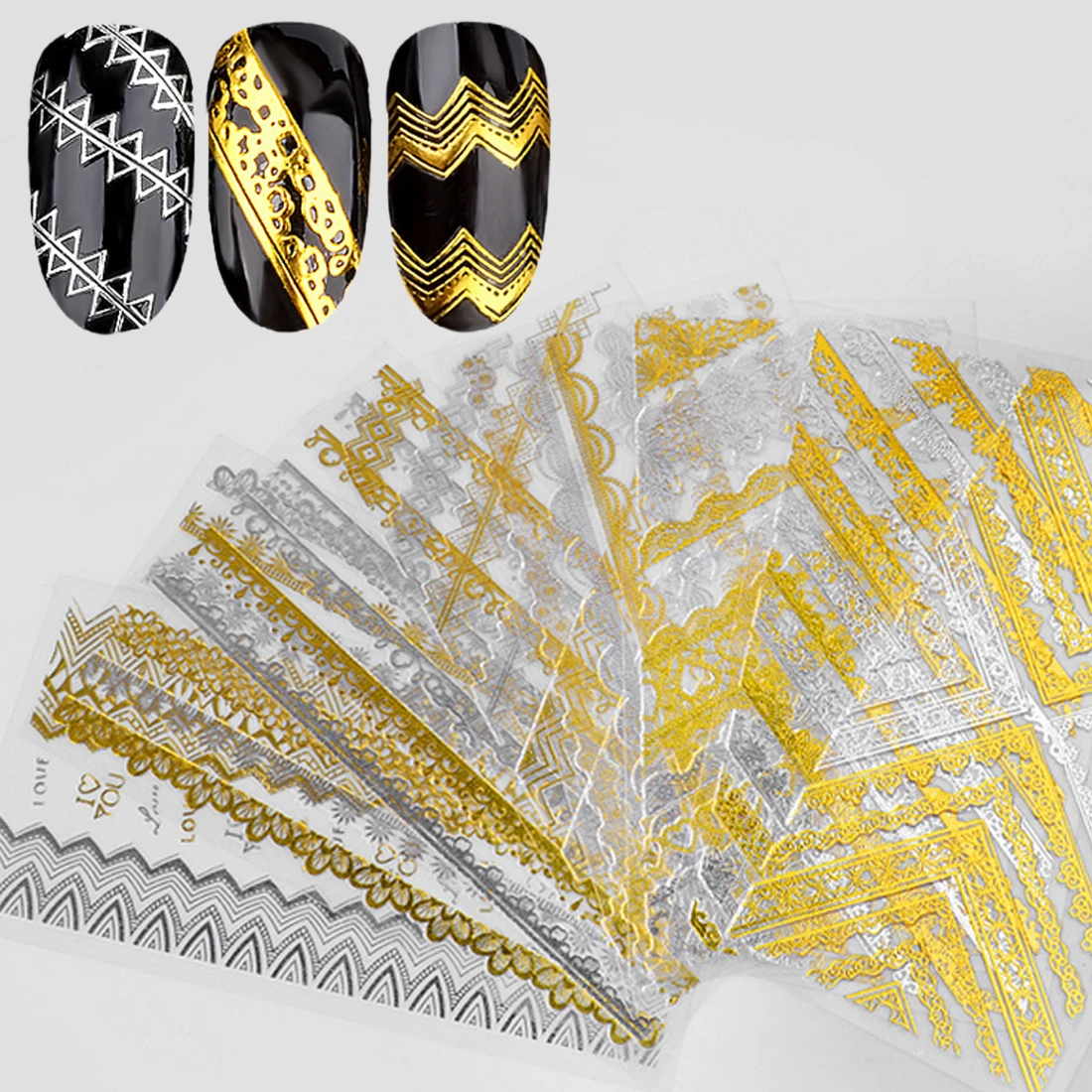 

Multi-size Lines Adhesive Transfer Sticker Decorative Gold & Silver Pattern Nail Art Decorations Metal Strip 3D Nail Sticker