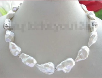 

free shipping >Luster 18" Genuine Natural 30mm White Reborn Keshi pearl Necklace !