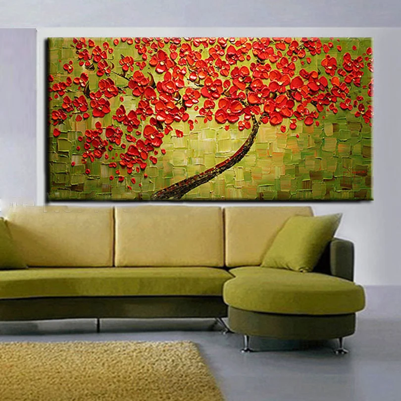 Billig Neue handgemachte Moderne Leinwand auf Ölgemälde Palette messer Baum 3D Blumen Gemälde Hause wohnzimmer Dekor Wand Kunst 168032