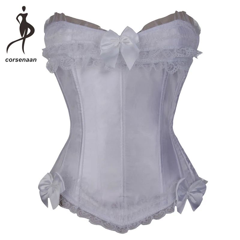 

Sexy Women Pleated Trim Shapewear Basque Satin Lace Up Back Bustier Corset Top Size S-6XL 821#