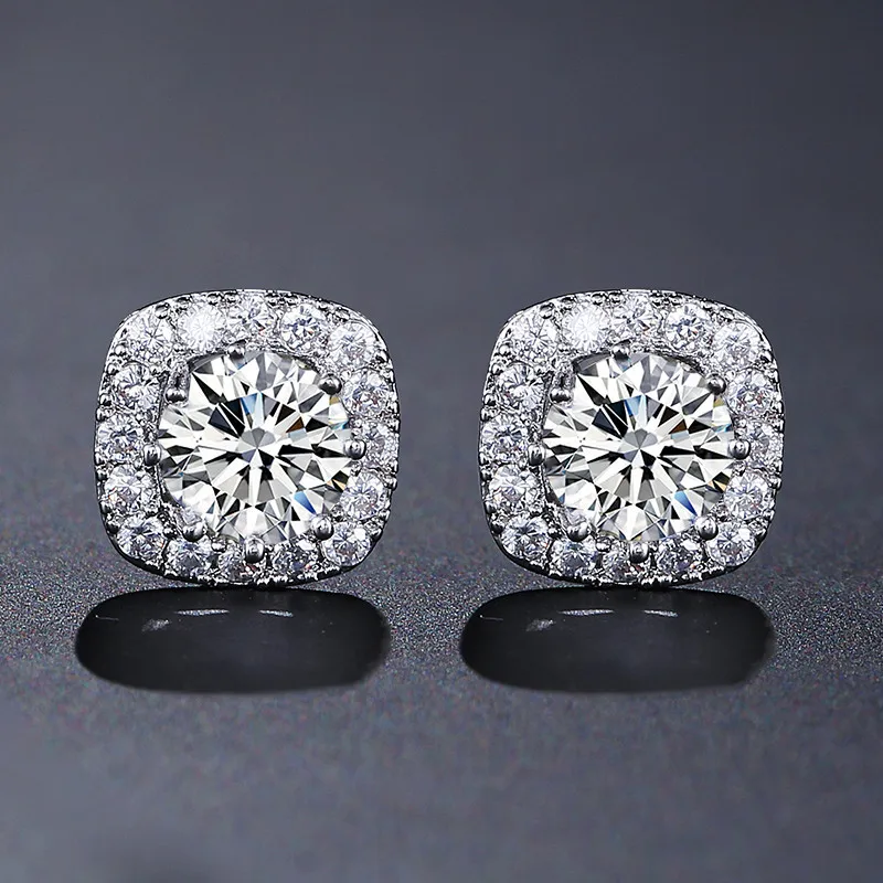 

UILZ Classic Design Sliver Color Princess-cut Big Square CZ Cubic Zirconia Wedding Stud Earrings for Women UE102