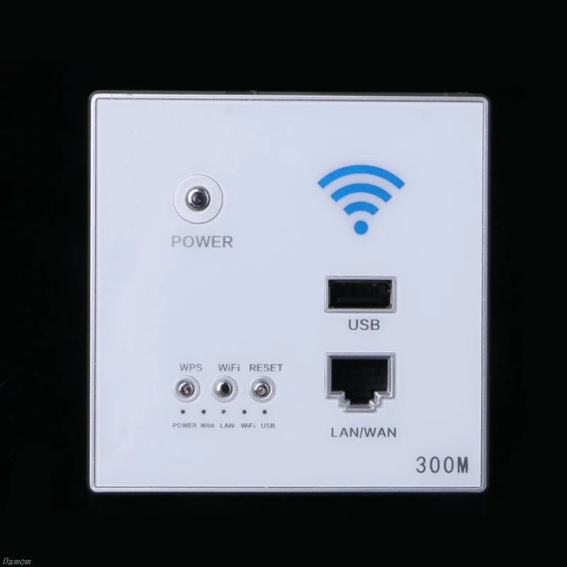 

300Mbps Wireless AP Router Wall Embedded WiFi Repeater w./ LAN Switch/USB Charger Damom