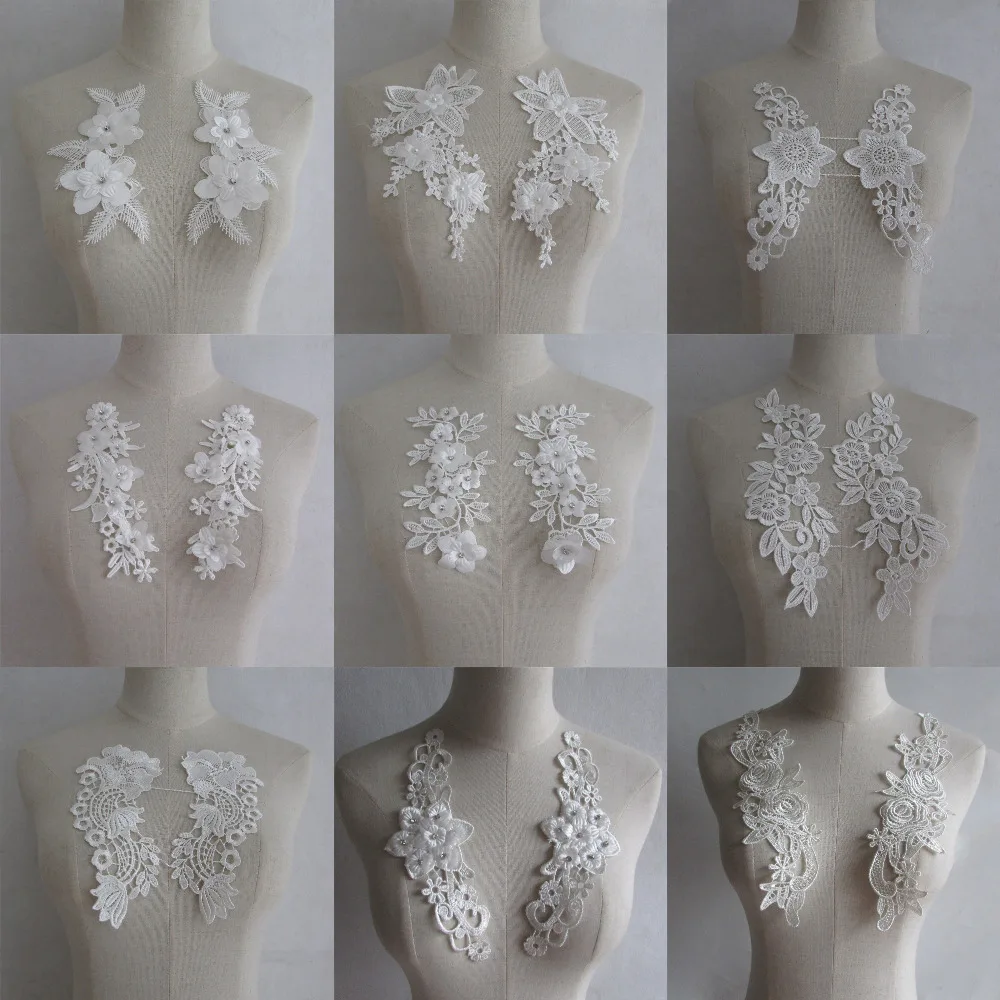 

hot sale a pair for lace flower DIY craft sewing wedding dress clothing embroidery applique fashion decor accessory trim fabric