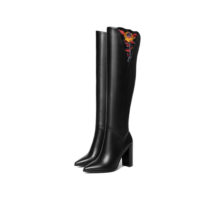 

2019 autumn and winter new over-the-knee boots pointed thick with high-heeled women's boots black ljj 0406