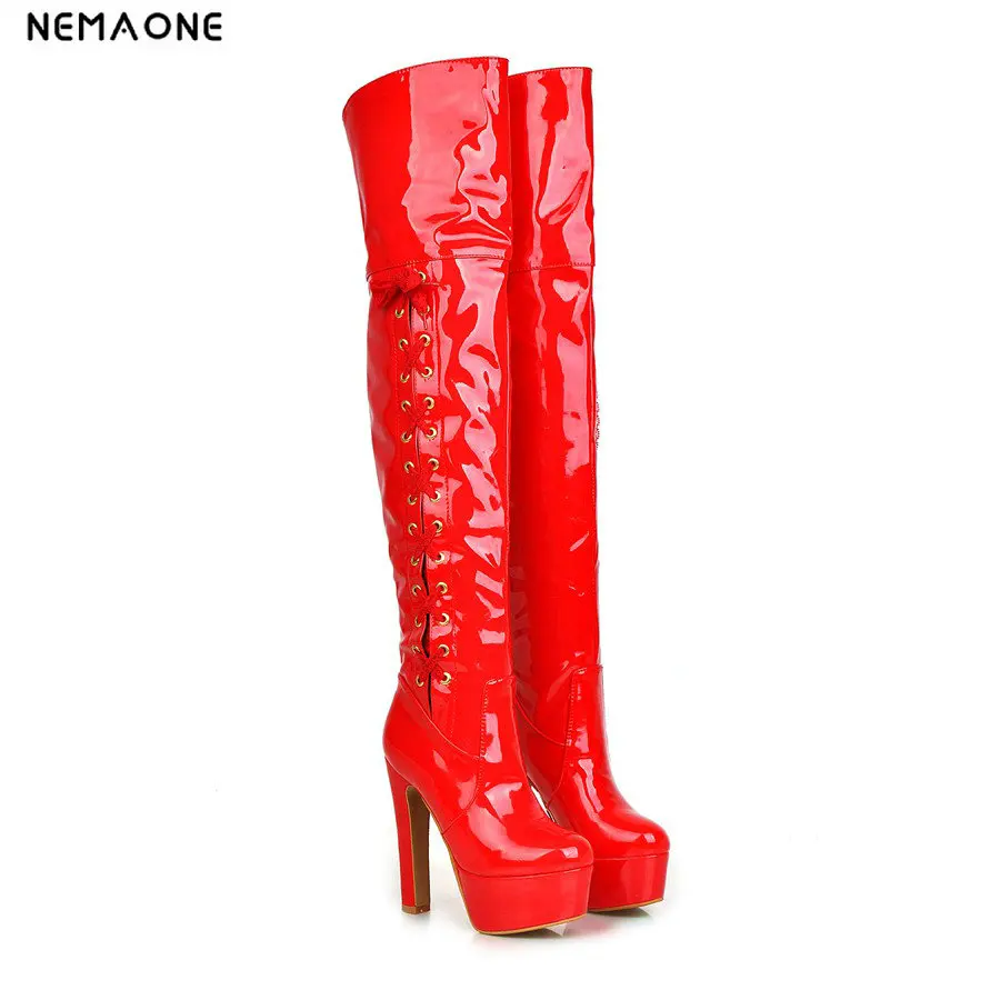 

New super high Heel women over the knee high boots sexy lace up ladies party dress wedding shoes woman large Size 42 43