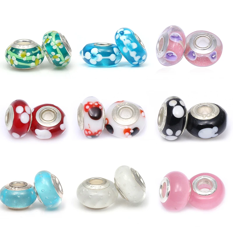 

TOGORY 2Pcs/lot Murano Glass Colorful Beads fit Pandora Bracelets for Women Jewelry Making DIY Fashion Jewelry Accessories