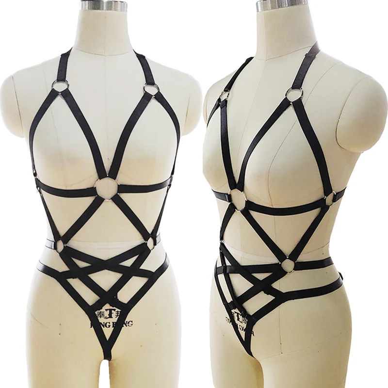 

Black Women Cross Body Harness Set Goth Sexy Lingerie Strap Suspenders Adjustable Bondage Cage Harness Bra Punk Rave bodysuit