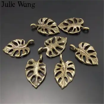 

Julie Wang 10-50PCS Hollow Leaf Charms Alloy Antique Bronze Small leaves Necklace Pendant Bracelet Jewelry Making Accessory