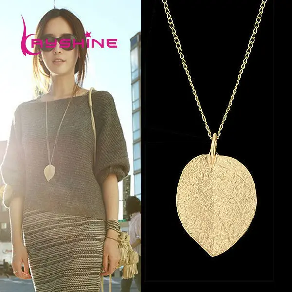 Cheap Fashion Jewelry Maxi Necklace Gold Color Chain Leaf Design