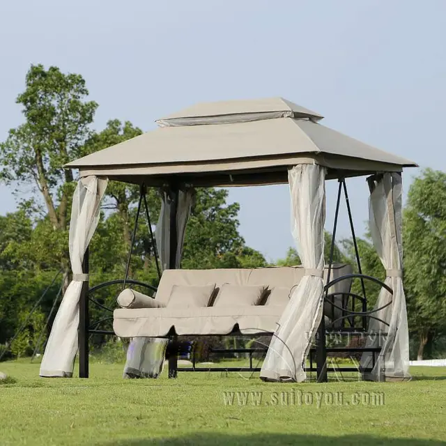 Outdoor 3 Person Patio Daybed Canopy Gazebo Swing Tan W Mesh Walls Outdoor 3 Person Patio Daybed Canopy Gazebo Swing Tan W Mesh Walls Hammock
