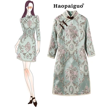 

Gold Pink Traditional Chinese Dress Mujer Vestido Women's Satin Qipao Mini Cheongsam Embroidery Phenix Flower Dress Plus Size