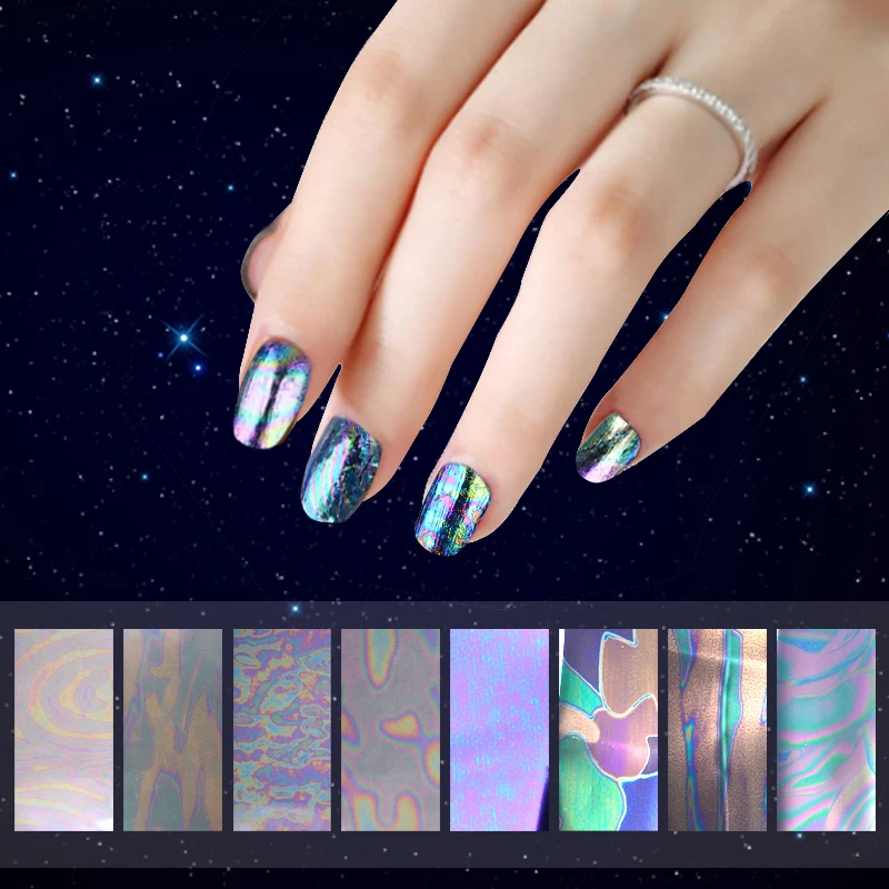 8pcs set Shell Starry Sky Nail Art Transfer Foils Stickers DIY Manicure 