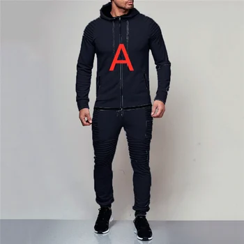 

A Man Sets For Mens Spring Hoodies Tracksuit Spring Male Zipper Pleated Sweatshirts Sweatpants High Street Jackets Sets Pullover