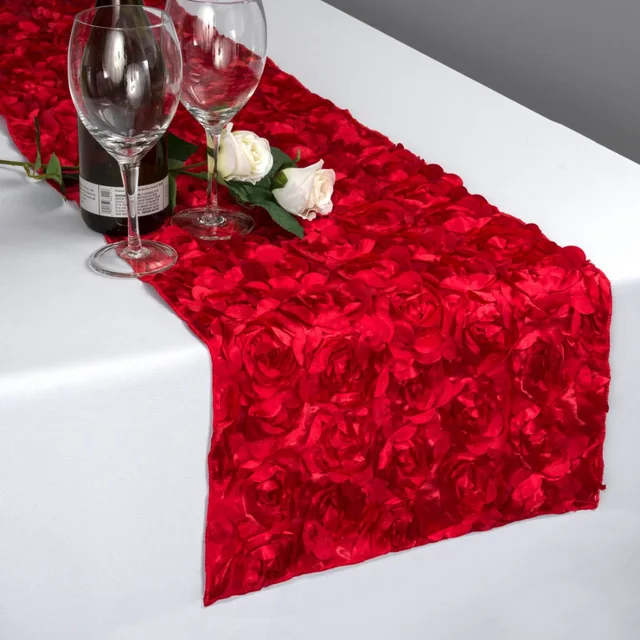10pcs Pack 12 Inch X 108 Rose Embroidery Table Runner Rosette 10pcs Pack 12 Inch X 108 Rose Embroidery Table Runner Rosette Satin Tablerunner For Wedding Party Banquet Decorations