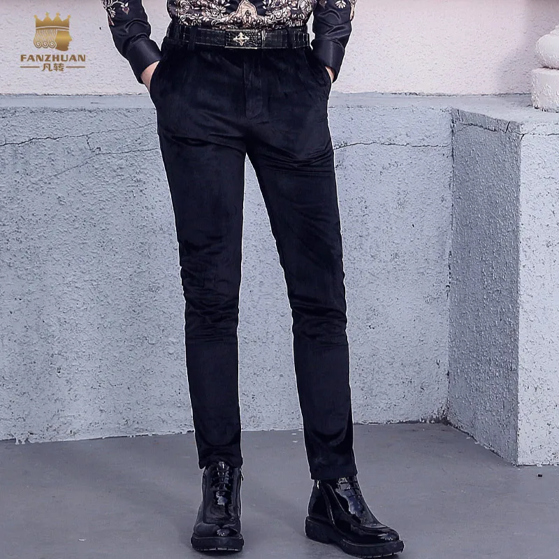 

FanZhuan Free Shipping New 2017 man male slim fashion black casual skinny pants men's suede trousers winter British 718229