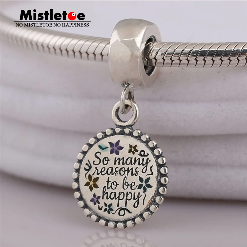 

Mistletoe 925 Sterling Silver There Are So Many Beautiful Reasons to Be HAPPY Dangle Charm, Fit European Bracelets Jewelry