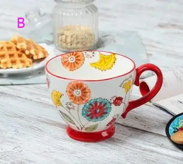 Nordic Coffee Cup Breakfast Cup Hand Painted Soup cup Creative Ceramics Mugs Cereal mugs Water Cups Relief mug CL09282206 - Цвет: B