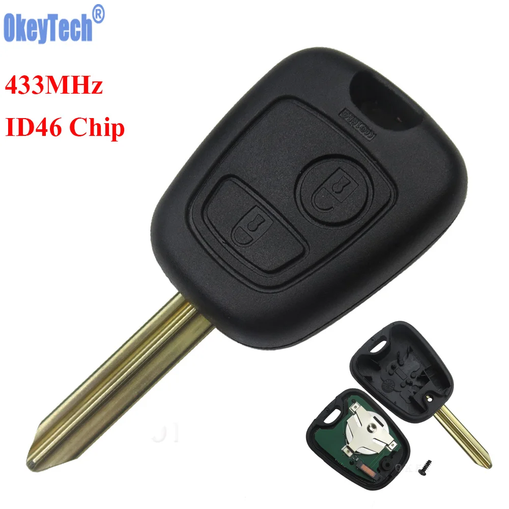 OkeyTech Car Remote Key Fob 2 Buttons 433 Mhz ID46 Chip For Citroen Saxo Picasso Xsara Berlingo SX9 Uncut Blade Replacement Key