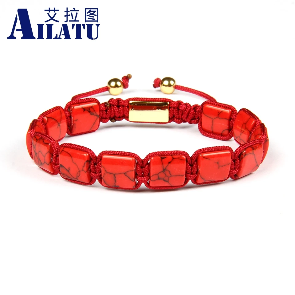 

Ailatu Mens Bracelet Howlite Square Bracelets with 10x10mm Mix Colors Man-made Howlite Flat Stone Beads
