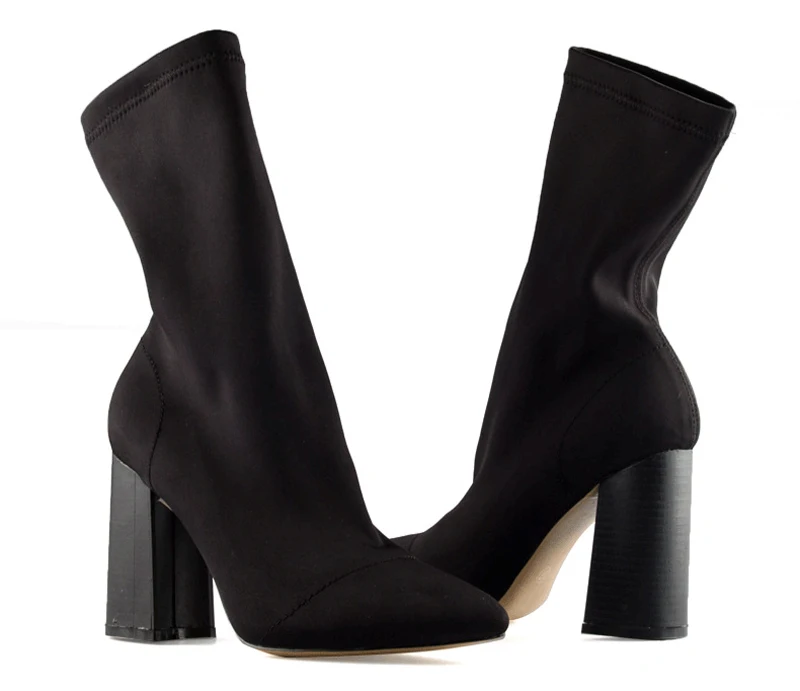 Teahoo/узкие эластичные ботильоны для женщин; ботинки с острым носком; ботинки на высоком квадратном каблуке; модная женская обувь; Bota Feminina