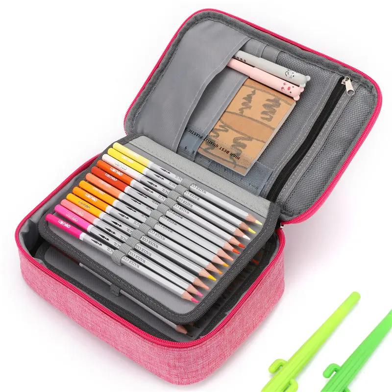 Pencil Cases 72 Holes School Cases 3 Compartments School Canvas Pencil Cases Fabric Pen Bag Box Pouch For Artist Stationery Supplies 04965