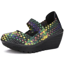 Повседневная женская обувь приятная дышащая клинья Женская обувь на плоской подошве Удобные туфли слипоны Дамская обувь на платформе плюс Размеры 25–61 p2e18
