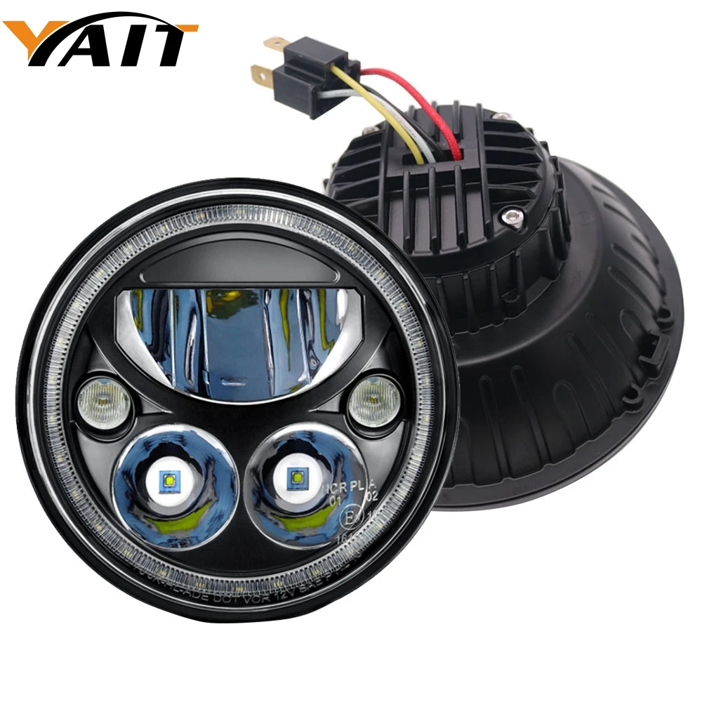 Yait 2PCS DOT Emarked 7inch Vortex led headlight with White Halo DRL for Jeep Wrangler LandRover Defender Lamps