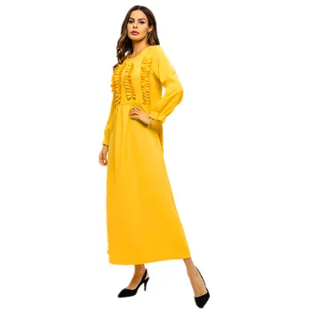 

Ramadan Robe Abaya Dubai Turkey Islam Muslim Womne Middle Eastern Muslim Loose Robe European Long Sleeve DressY510