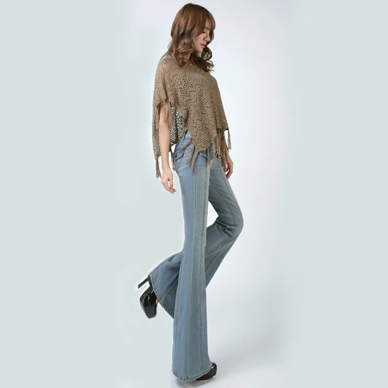 Винтажные женские расклешенные джинсы с высокой талией, длинные расклешенные джинсы, Широкие джинсовые штаны для мам, повседневные брюки