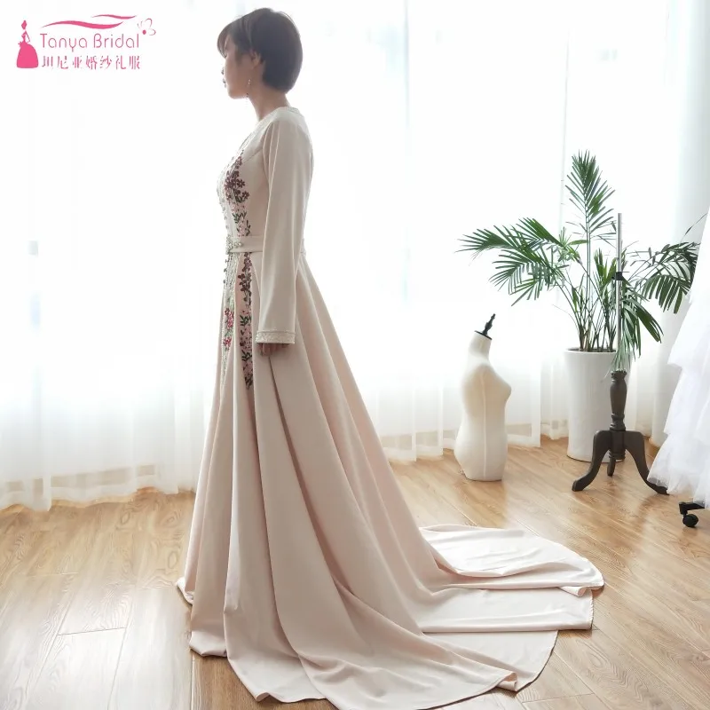 Элегантное мусульманское вечернее платье марокканский кафтан Robe De Soiree Дубай Кружевная аппликация торжественное платье с длинным рукавом платье на выпускной