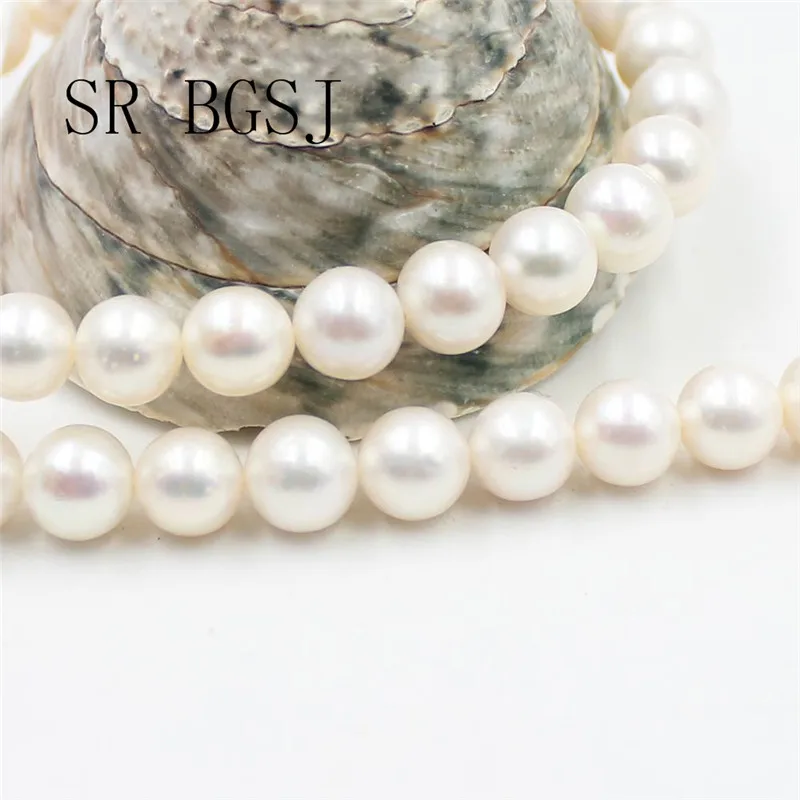 

Free Shipping 9-10mm High Quality 5A Grade White Natural Freshwater Round Pearl DIY Beads Strand 15