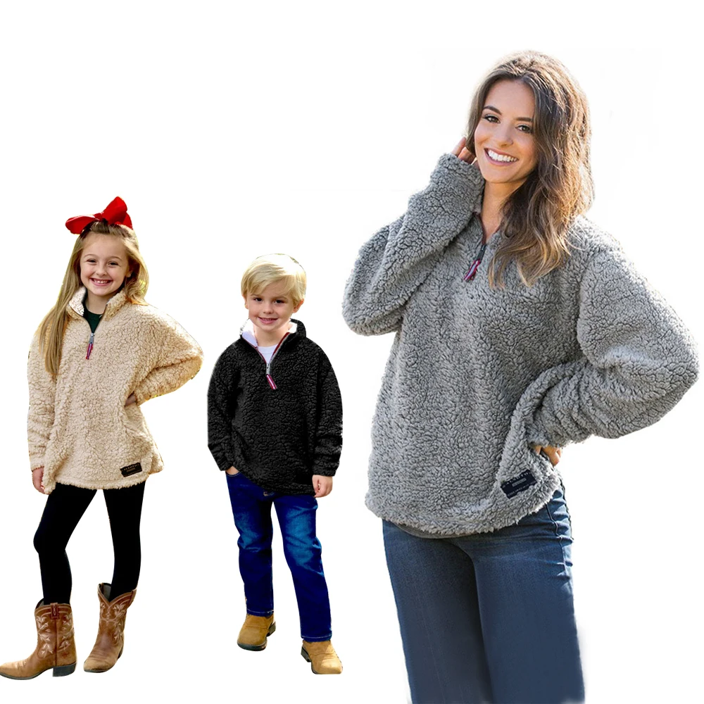 

Family Matching Clothes Plush Sweater Half Zip Fleece Sweaters Pullover