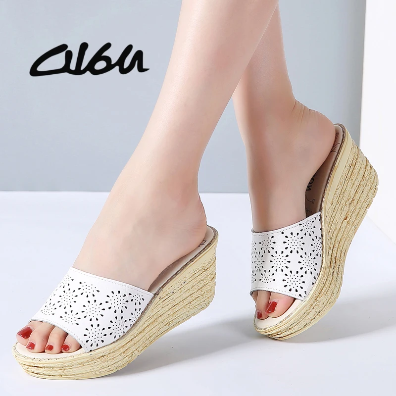 slip on cork wedge sandals