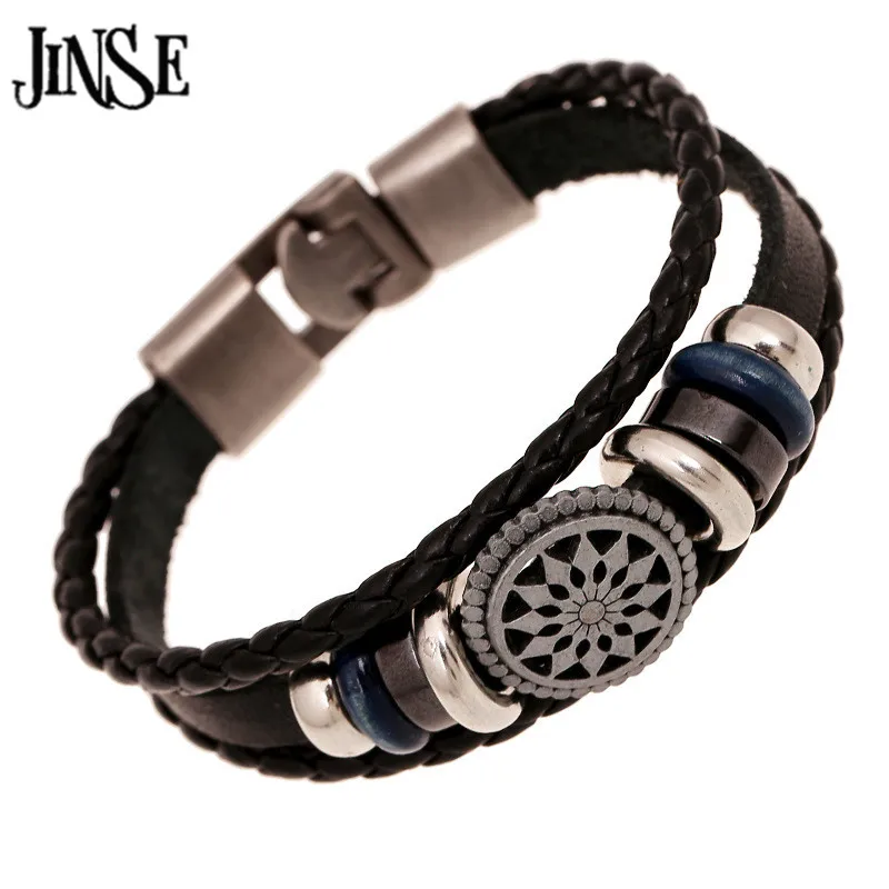 

JINSE Vintage Hollow Round Leather Bracelet Wristband 20cm Wristband Jewelry Bijouterie Unisex Girls Woman DF026