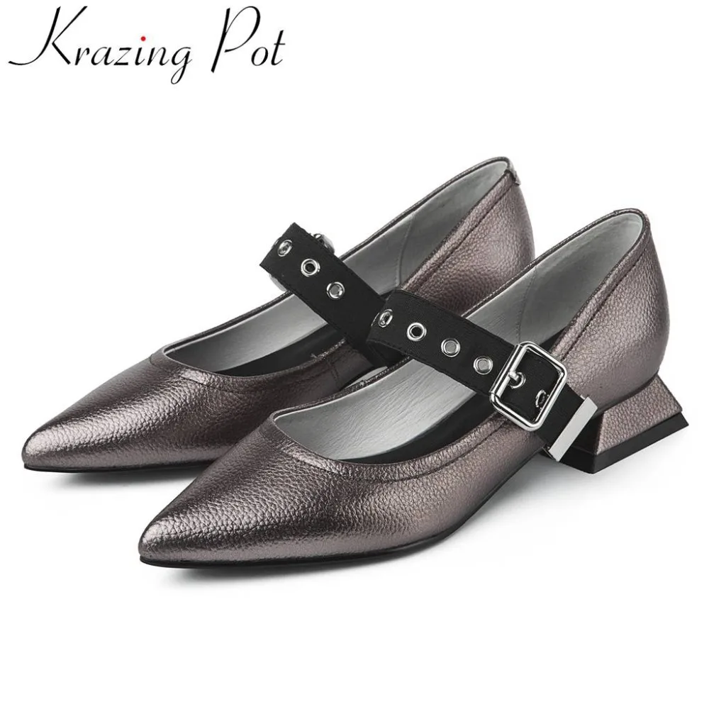 

Krazing Pot luxury vintage design mixed colors buckle strap European superstars low heels pointed toe plus size dating pumps L71