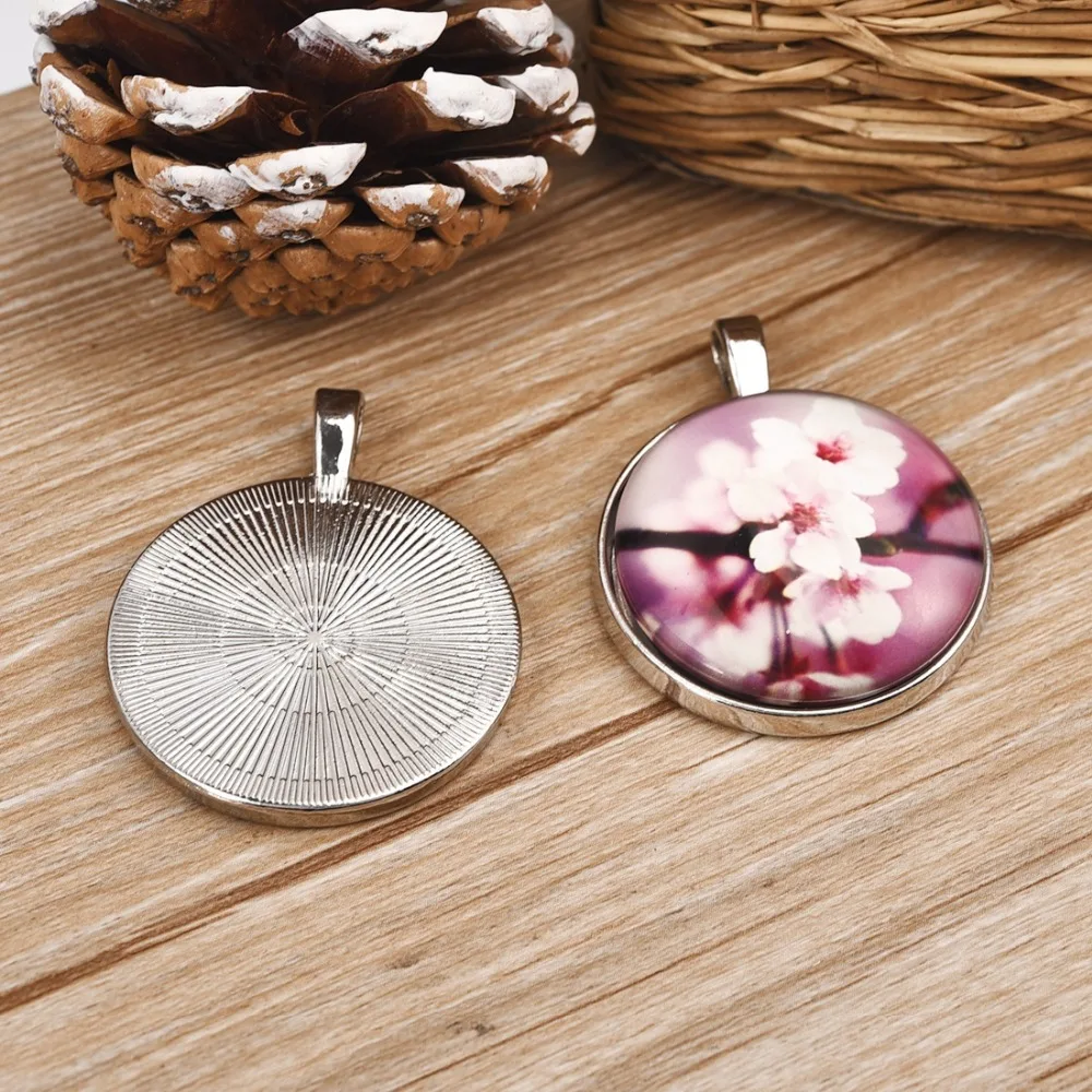 Round Pendant Cabochon Setting 30mm Bezel Cameo Gem Blank Base Platinum Plated (3)
