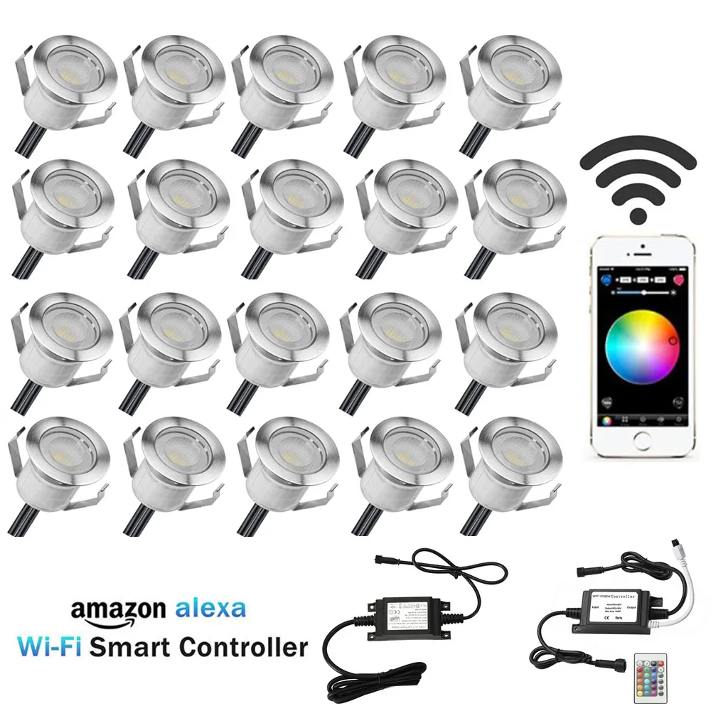 20 шт./лот 30 мм RGB съемный Цвет 12 V светодиодный двухслойные лесенка Rail фонари для патио беспроводной контроллер диммер таймер для Alexa Google дома
