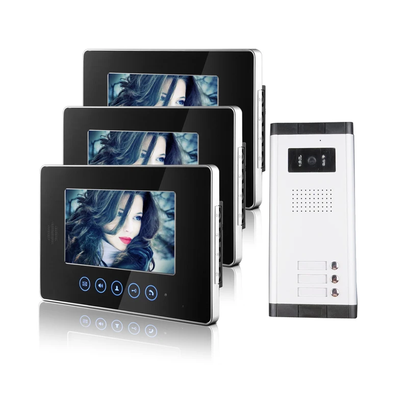 

Brand New Apartment Intercom 3 Monitors Wired 7" Color Touch Screen Video Door Phone Intercom System for 3 house FREE SHIPPING