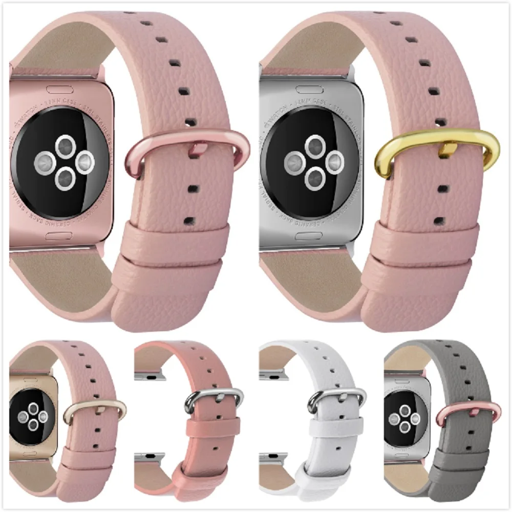Розовый ремешок для Apple Watch 38 мм 42 16 цветов кожаный часов версии 4 3 2 1|Ремешки часов|