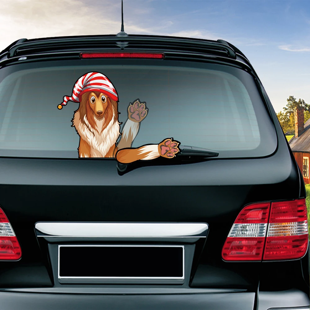 

Collie Dog Christmas Removable Waving Wiper PVC Rear Window Windshield Wiper Animal Stickers Car Styling Decorative Accessories
