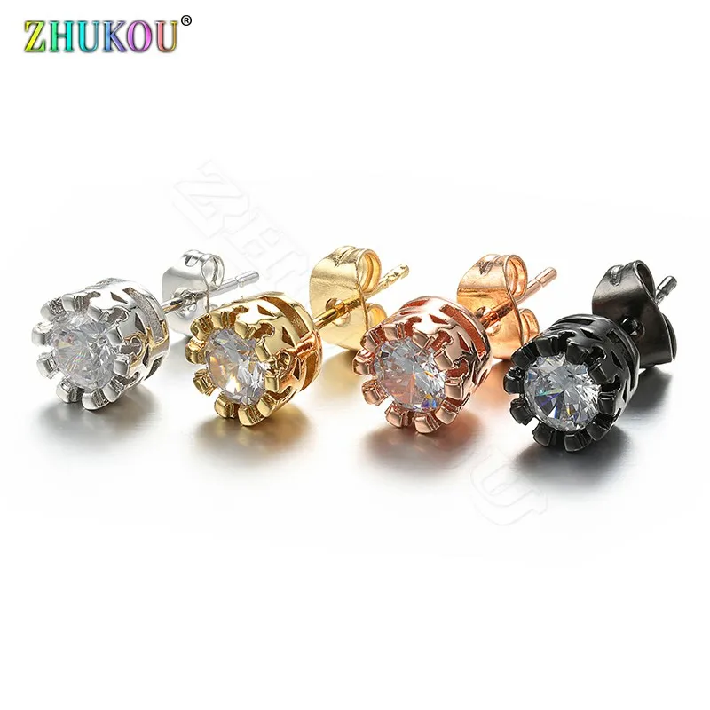 

ZHUKOU 7x17mm korean women earrings jewelry shiny gold stud earrings small star earrings with stones model:VE35