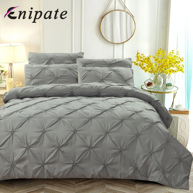 Enipate 2 3pcs Pinch Pleat Duvet Cover Set European Style Luxury